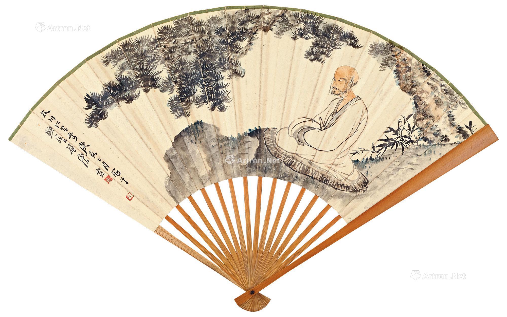 【达摩悟道 李日华诗 成扇 设色纸本,水墨冷金笺】拍卖品_图片_价格_