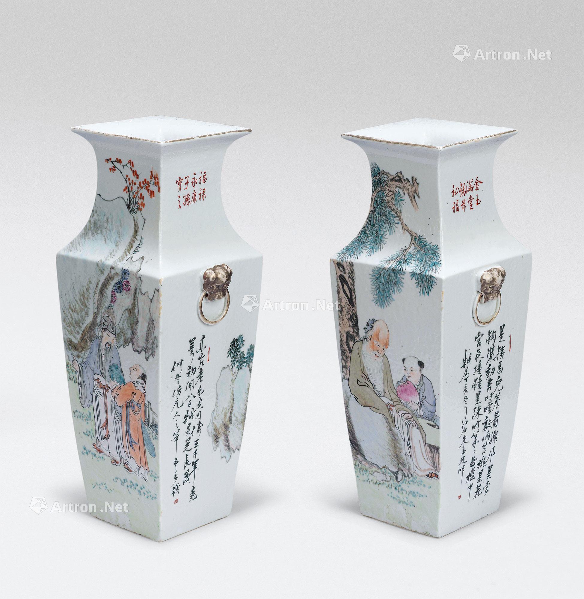 光绪 浅绛彩人物四方瓶 (一件)】拍卖品_图片_价格_鉴赏_清代粉彩瓷器