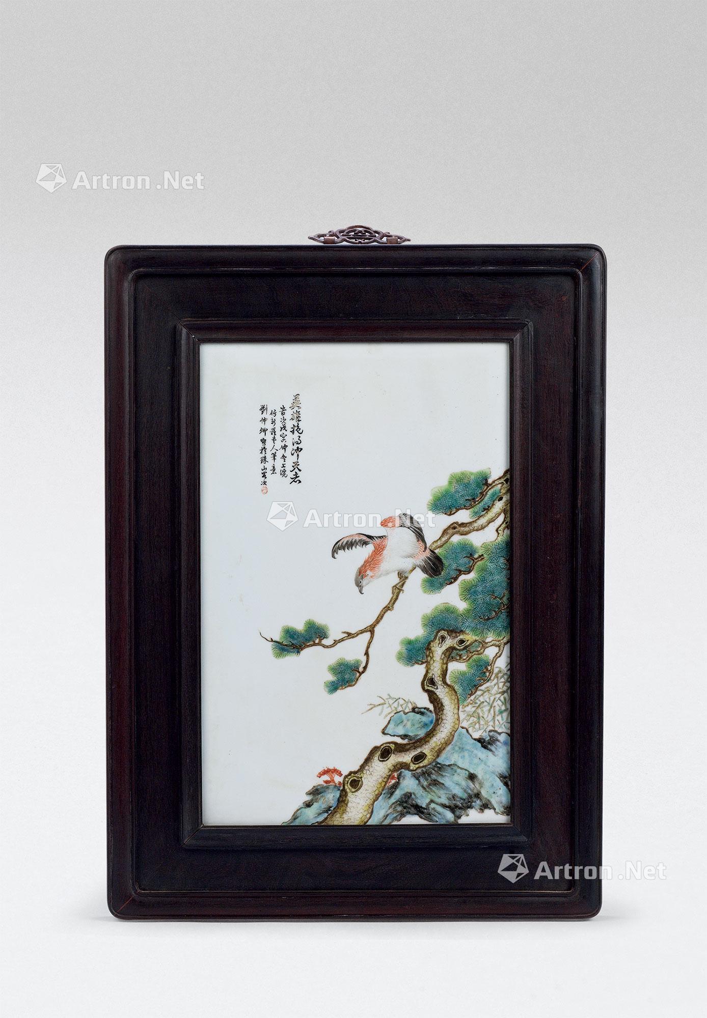 7162民国刘仲卿松鹰图瓷板