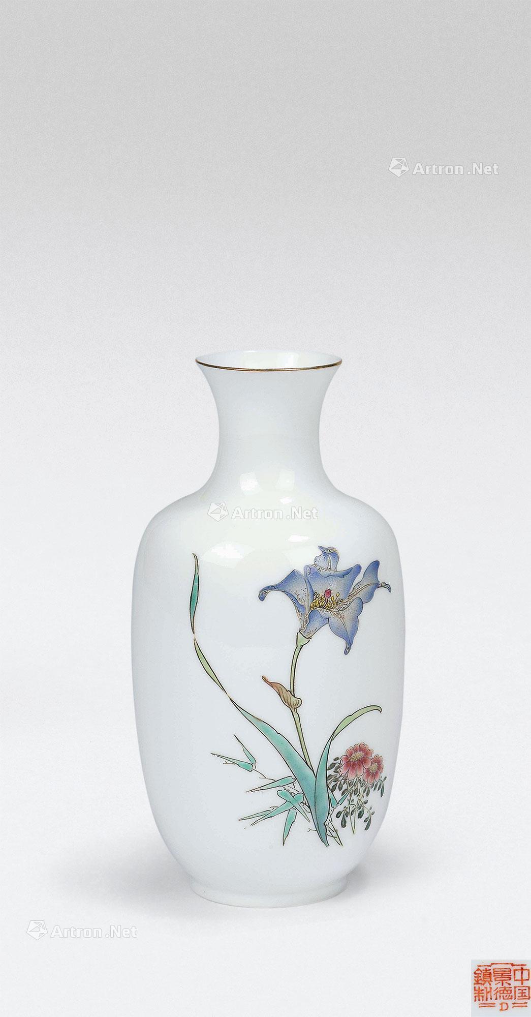 7171萱草花鸟薄胎瓶