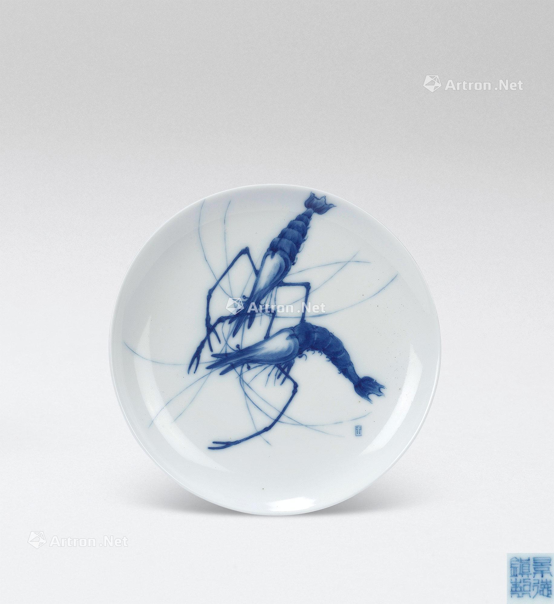 7186民国青花双虾盘