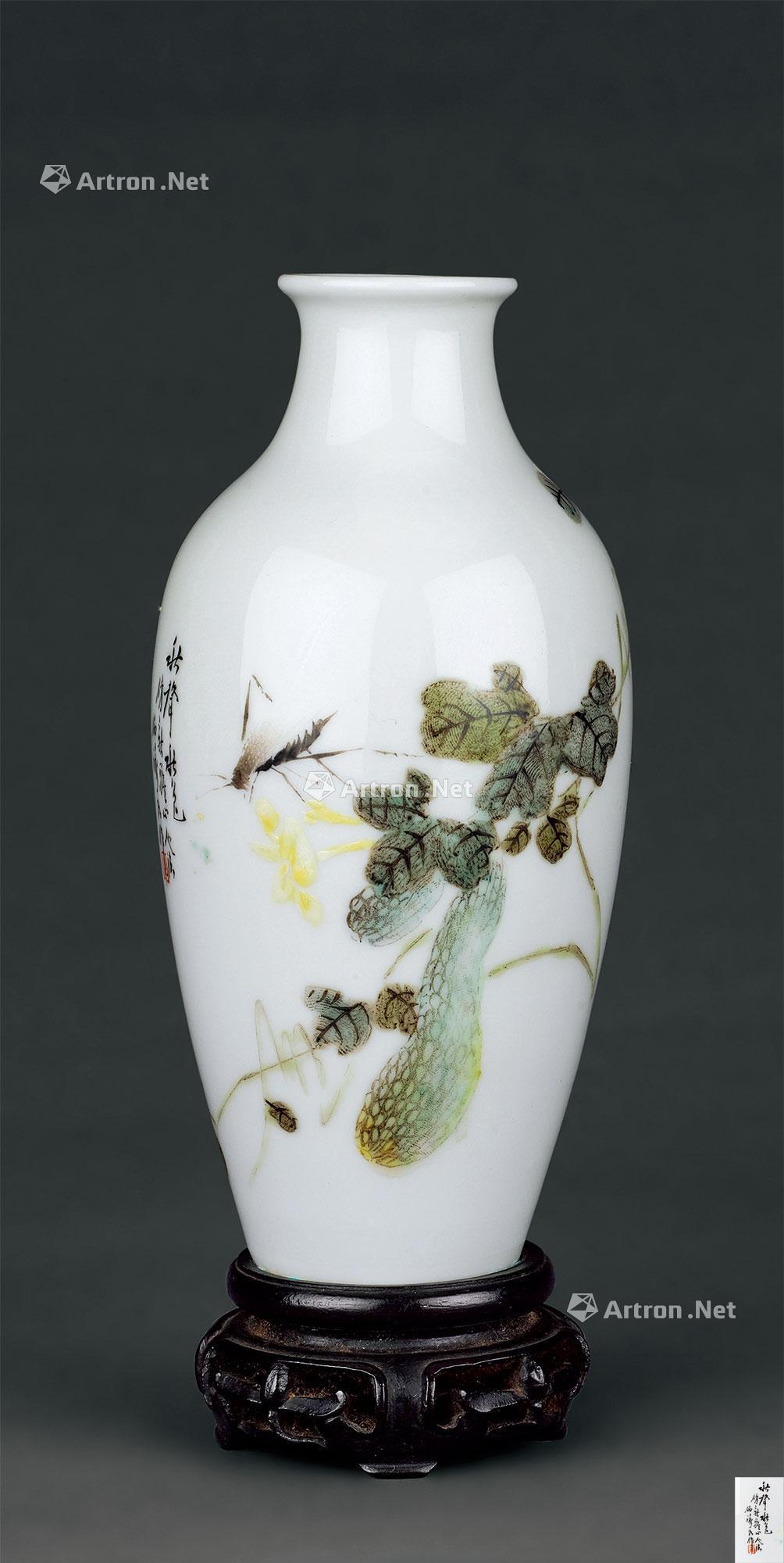 0691 毕伯涛 粉彩花鸟纹观音瓶