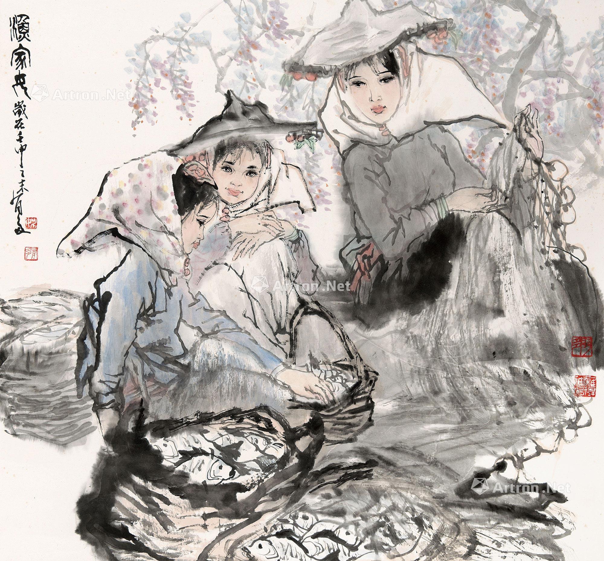 0005渔家女镜心纸本设色