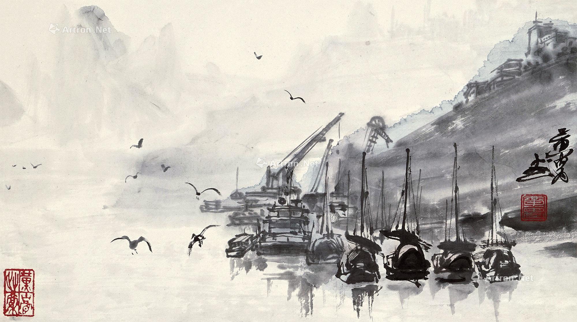 2078 码头速写 镜心 设色纸本