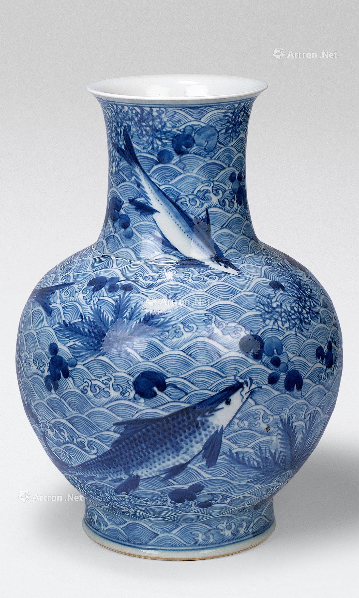 【清 青花鱼藻纹樽 (一件)】拍卖品_图片_价格_鉴赏_清代青花瓷器