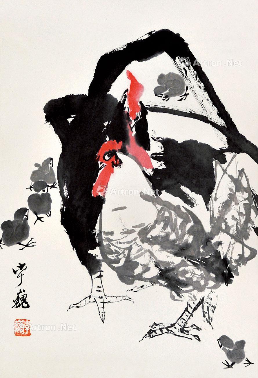 0117 公鸡 镜心 设色纸本