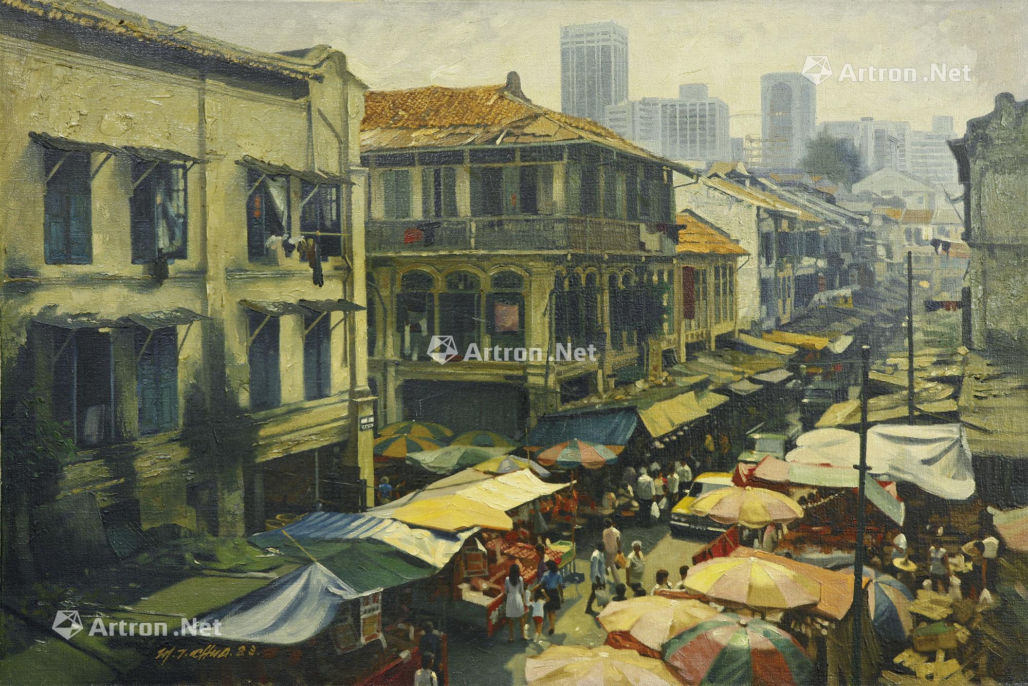 01771983年作史密斯街新加坡唐人街油彩画布