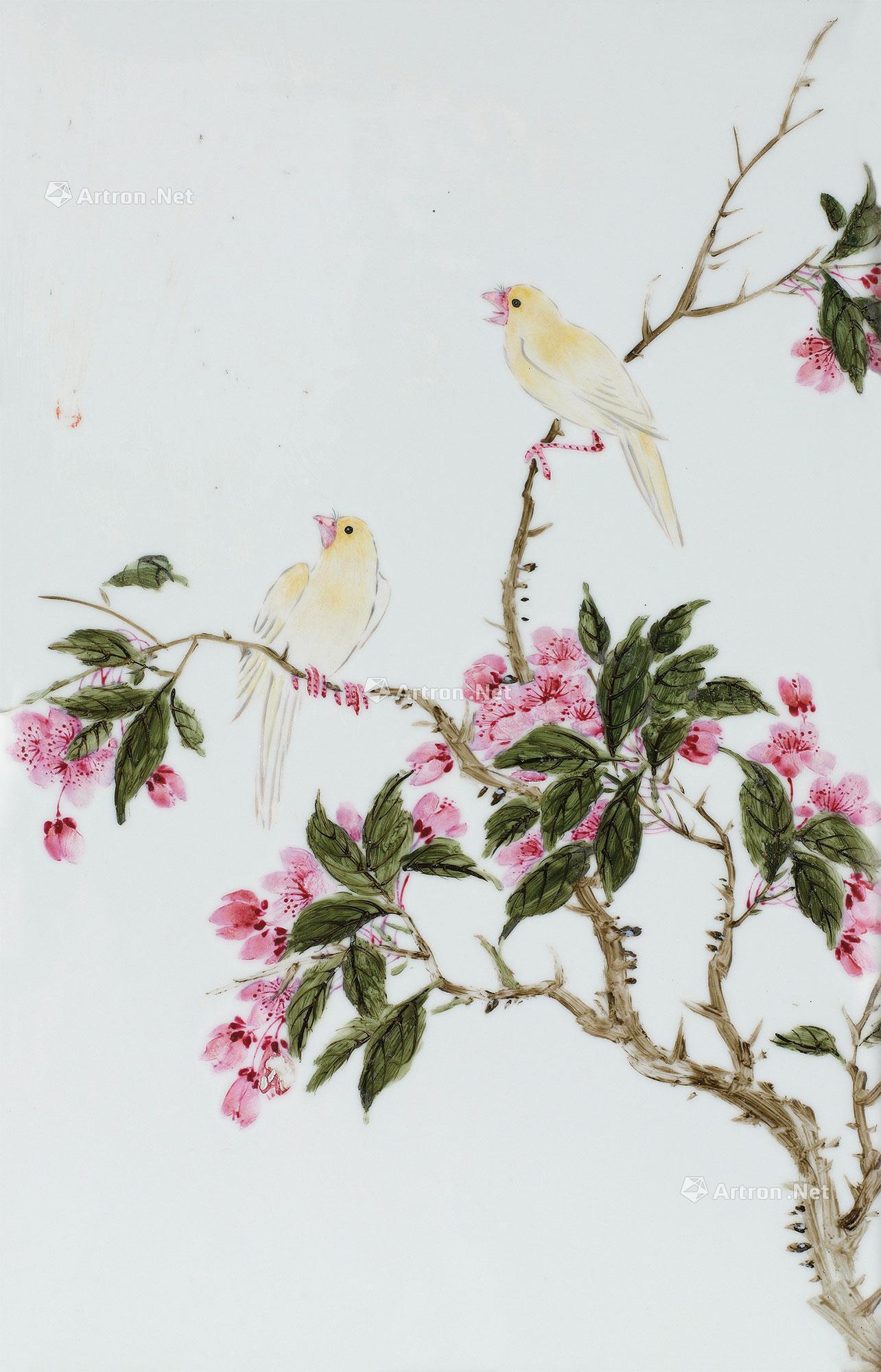 3169民国釉上彩花鸟瓷板