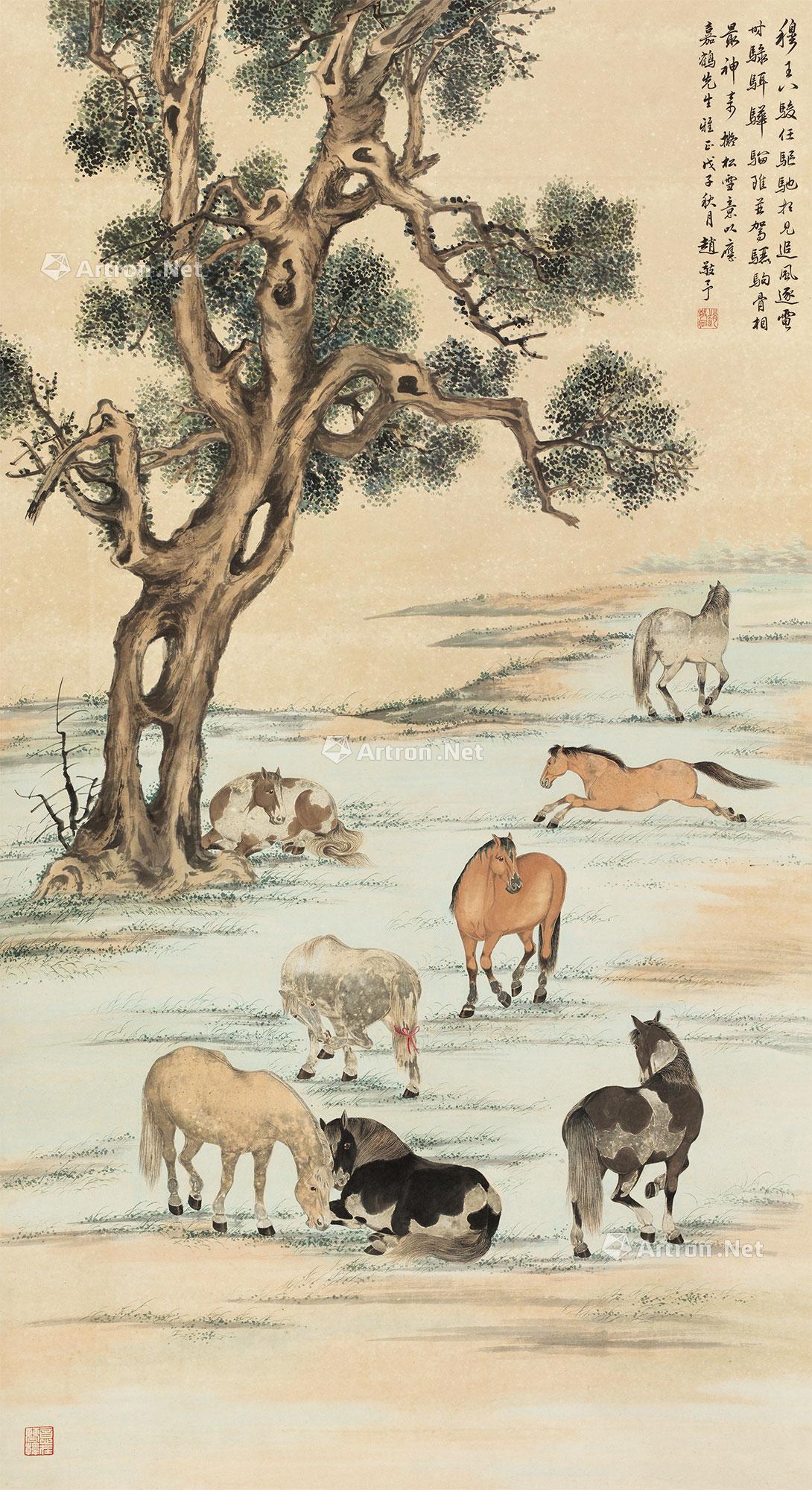 01011948年作拟赵孟頫八骏图立轴纸本