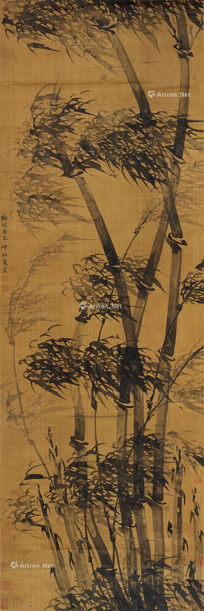 0221风竹图立轴水墨绢本