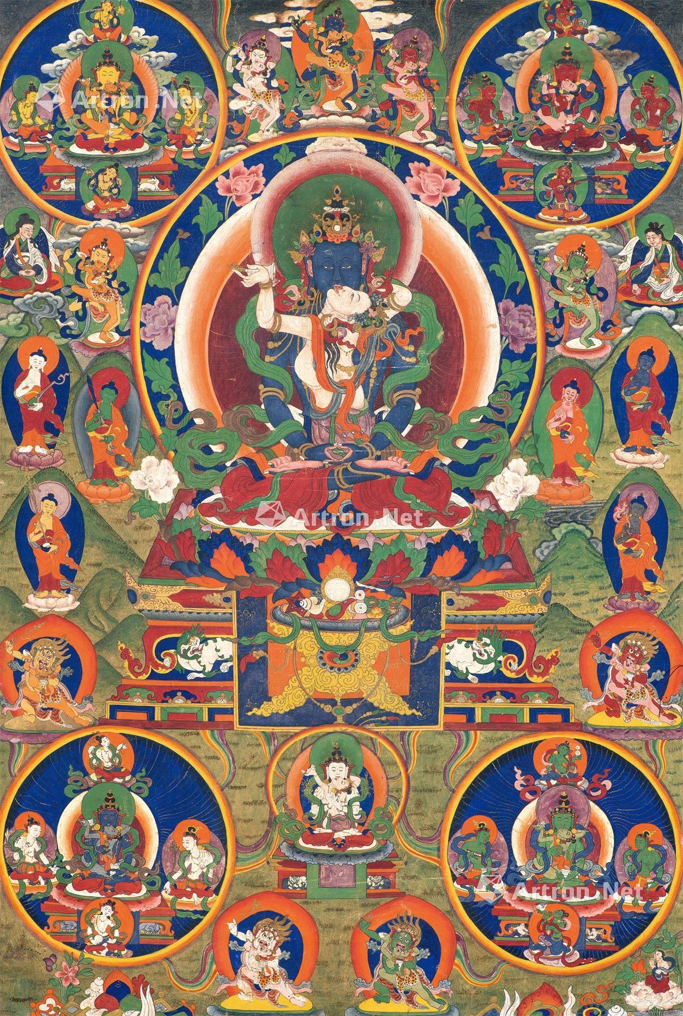 *3872 十九世纪 中阴文武百尊唐卡---寂静相