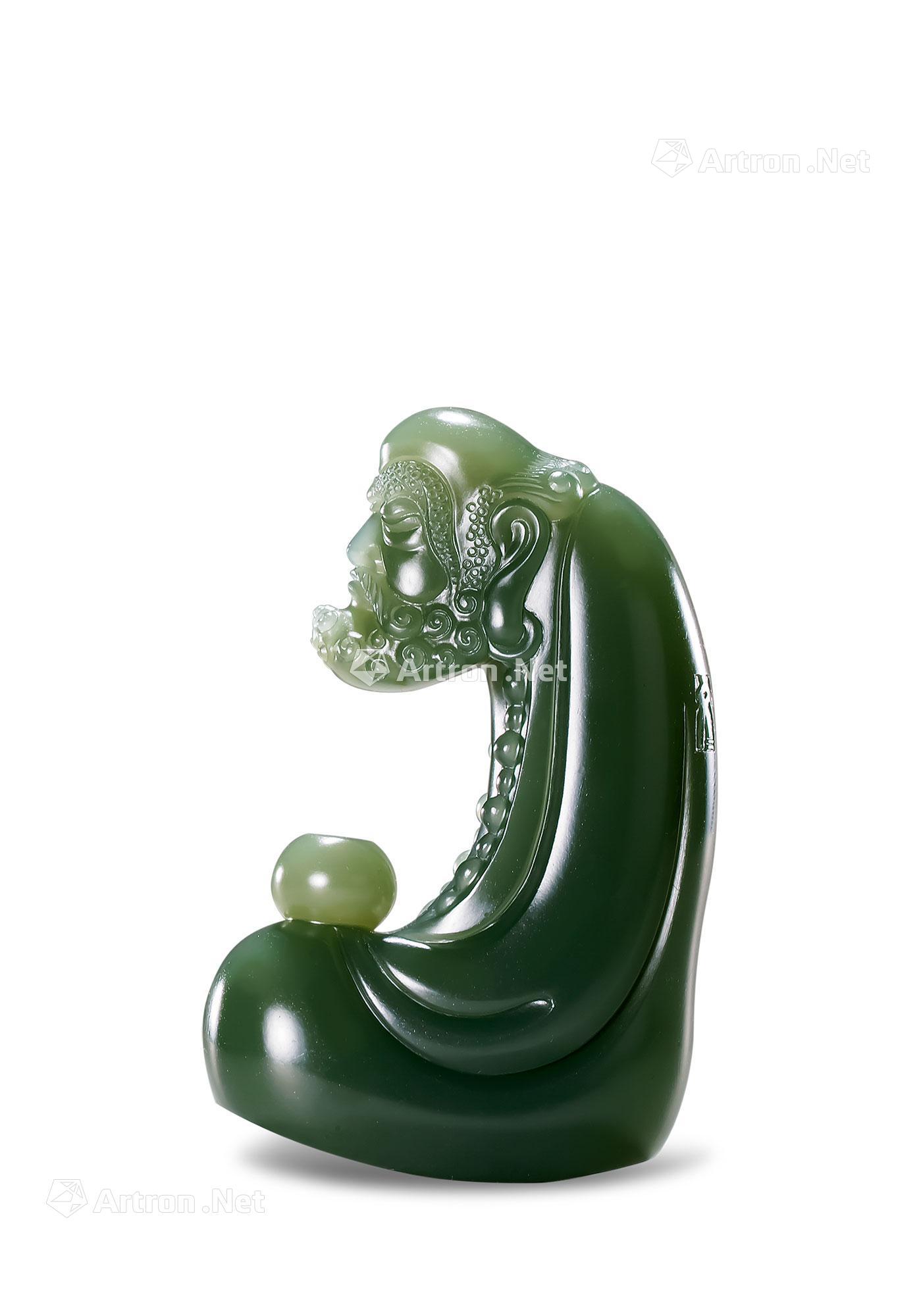 13858杨文双青玉悟道摆件