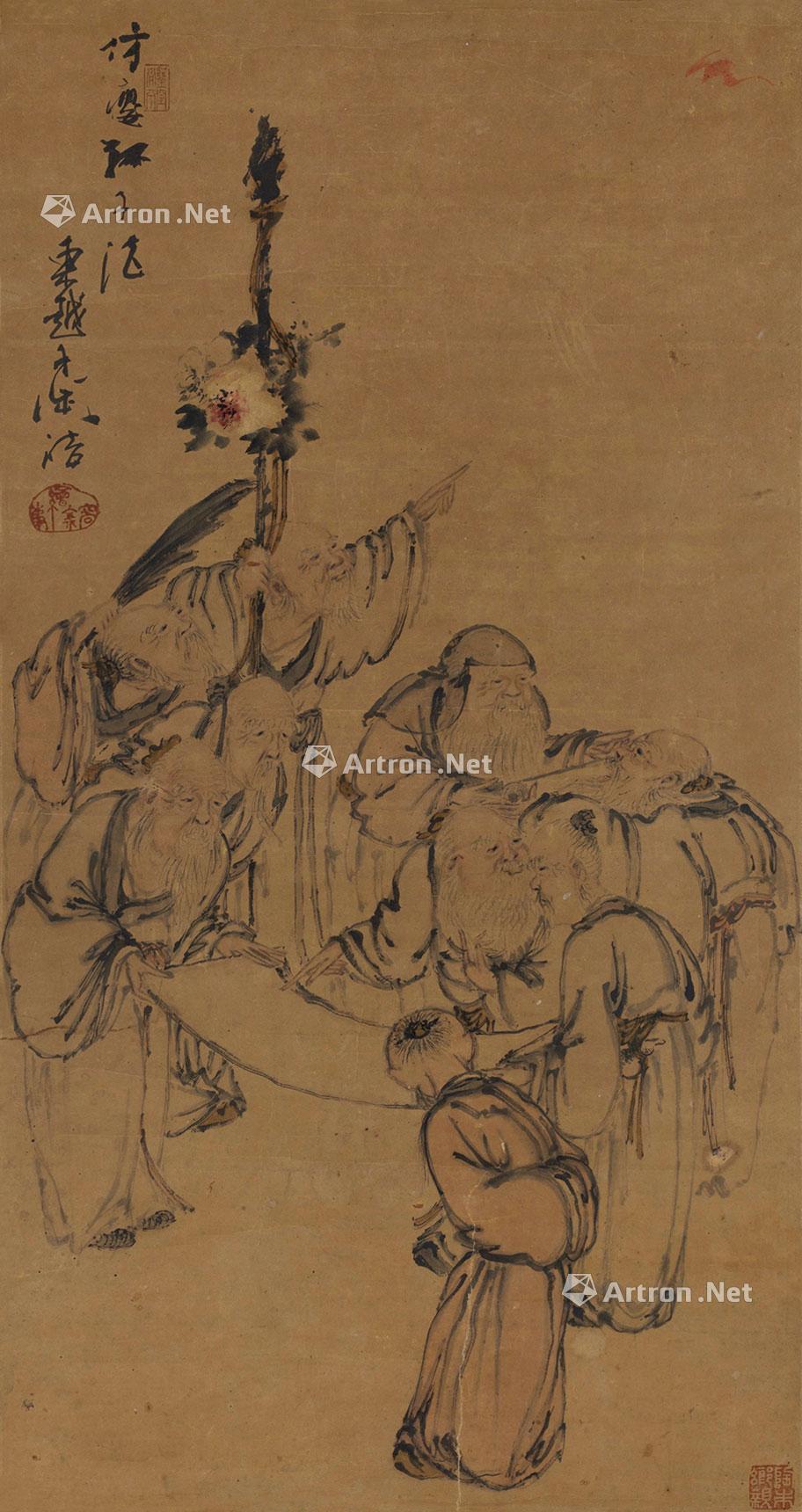 0105九老图立轴设色纸本