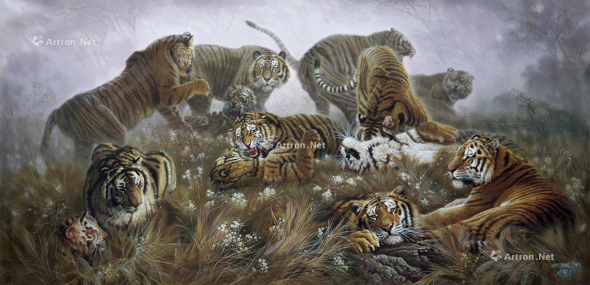 1123 2015年作 山君天伦之乐图 布面油画