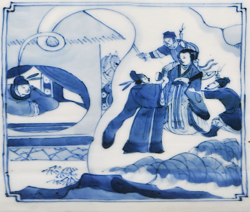 2051清康熙青花开光西厢记人物故事图大棒槌瓶