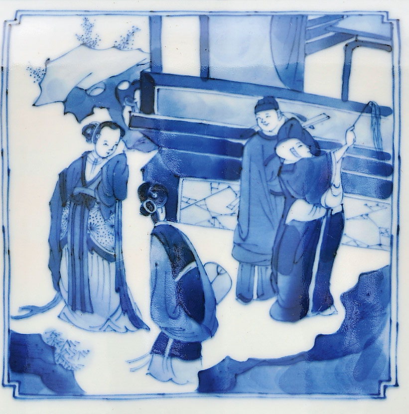 2051清康熙青花开光西厢记人物故事图大棒槌瓶