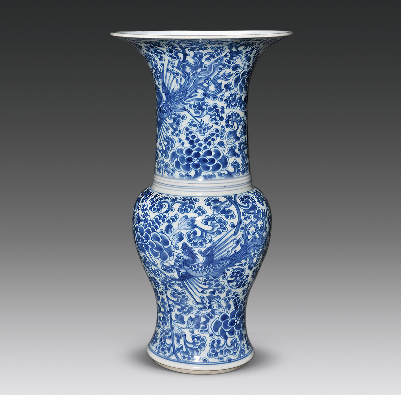 【清康熙 青花凤穿牡丹纹凤尾尊】拍卖品_图片_价格_鉴赏_清代青花