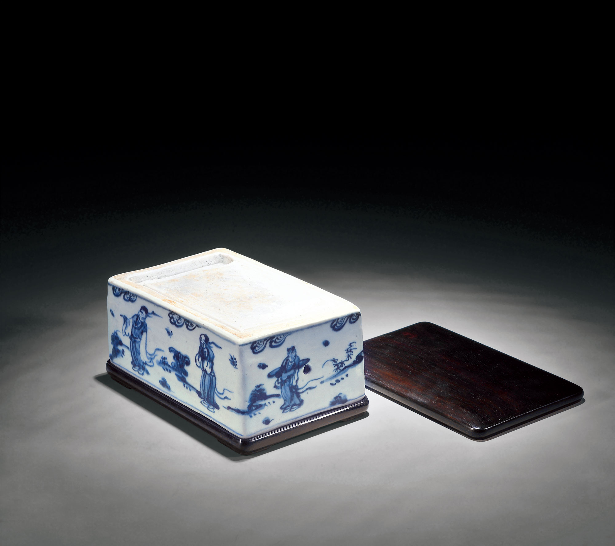 2144 明中期 青花携琴访友图砚