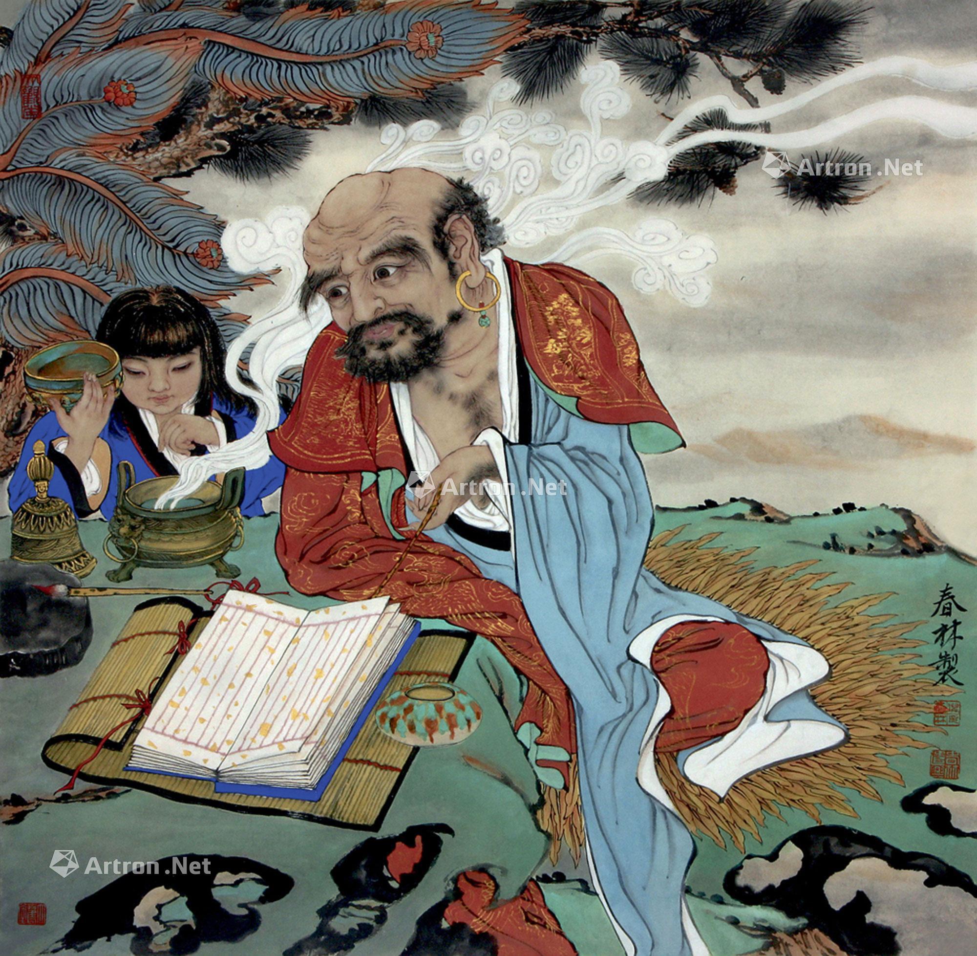 0077罗汉图镜心设色纸本