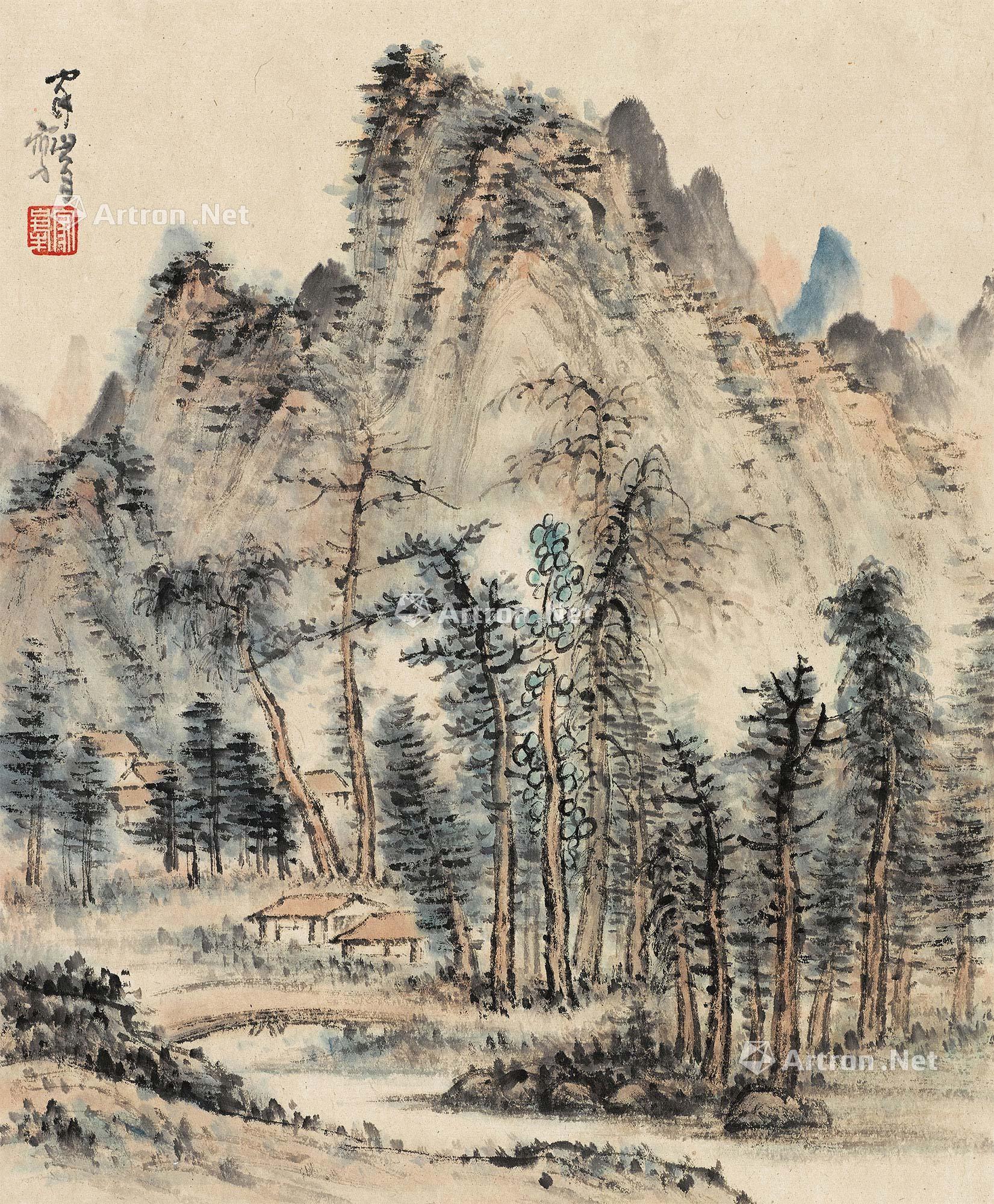 0004山居图镜心设色纸本