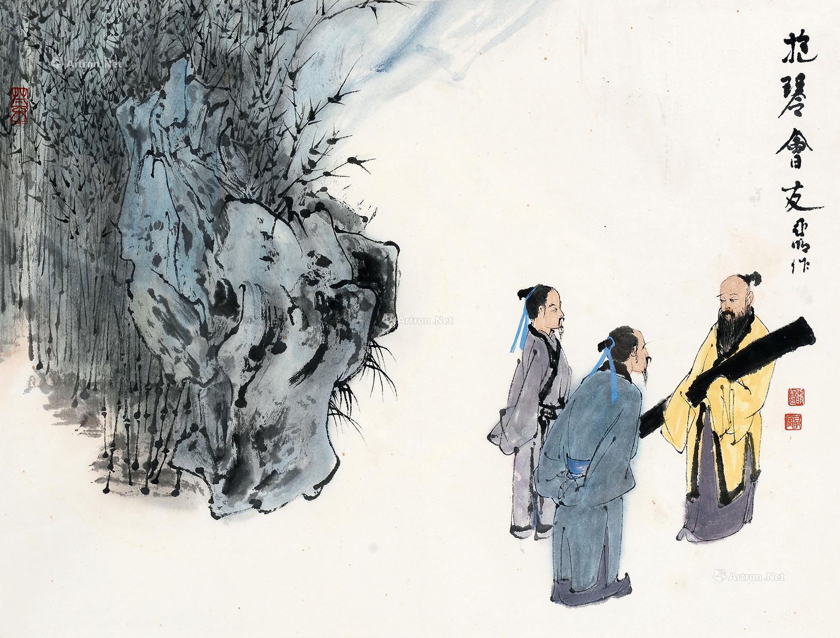 0394抱琴会友镜心纸本