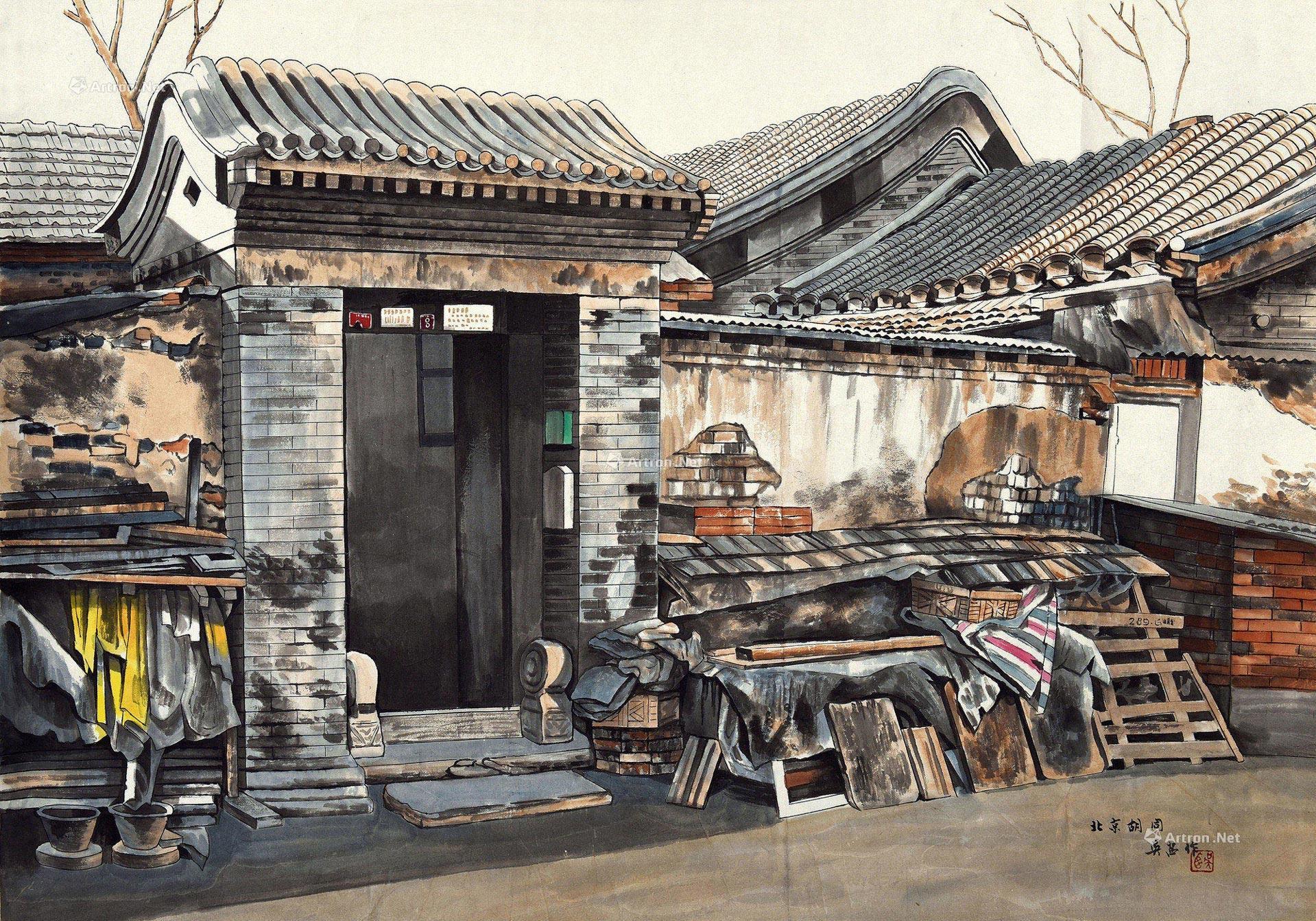 0219北京胡同镜片设色纸本