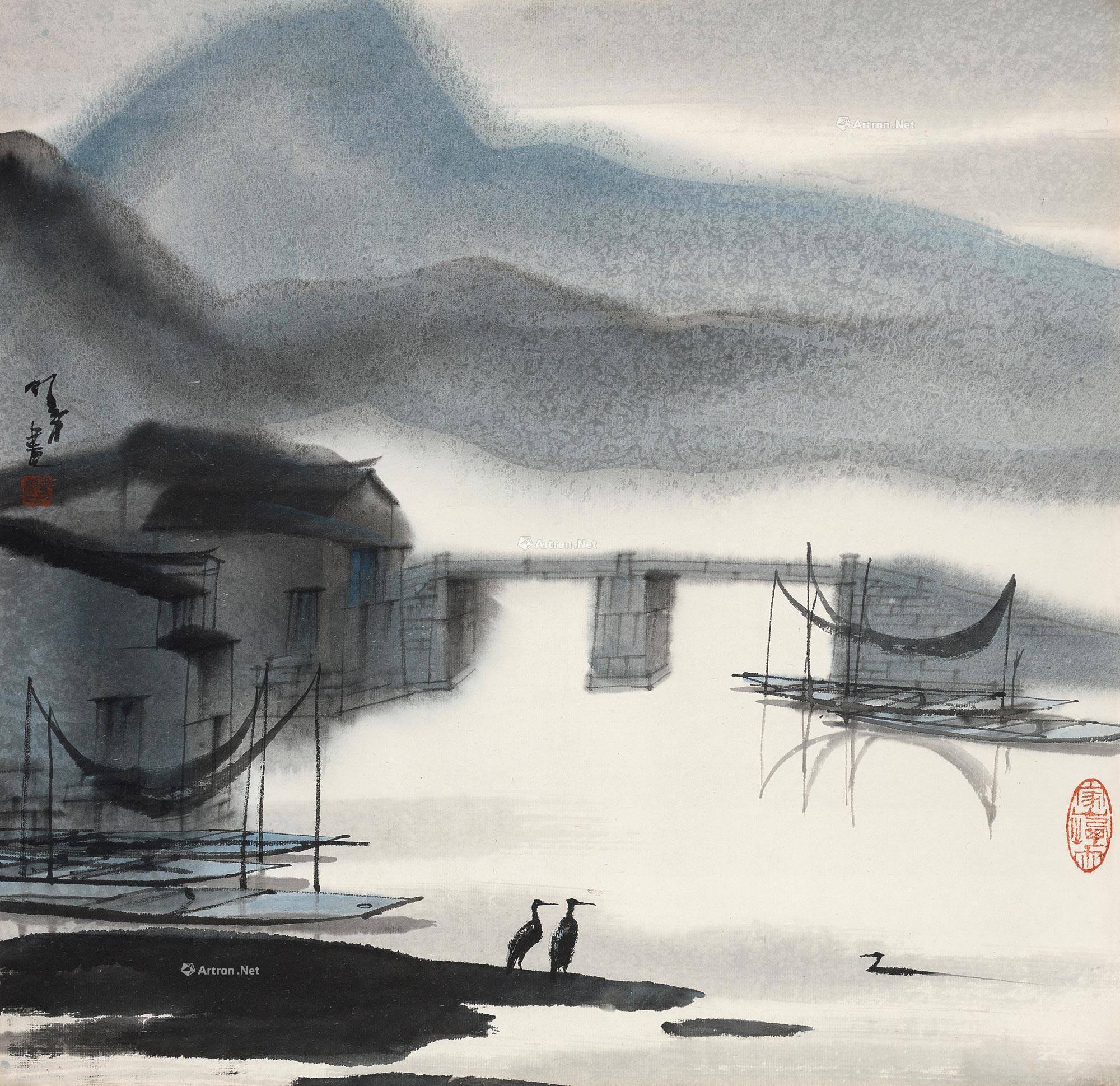 【家山烟雨 镜心 纸本】拍卖品_图片_价格_鉴赏_绘画_雅昌艺术品拍卖