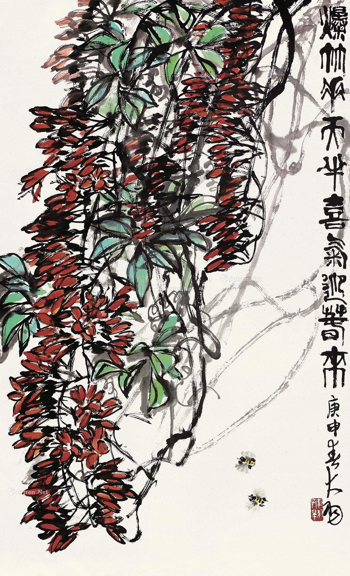 02171980年作爆竹花镜框设色纸本