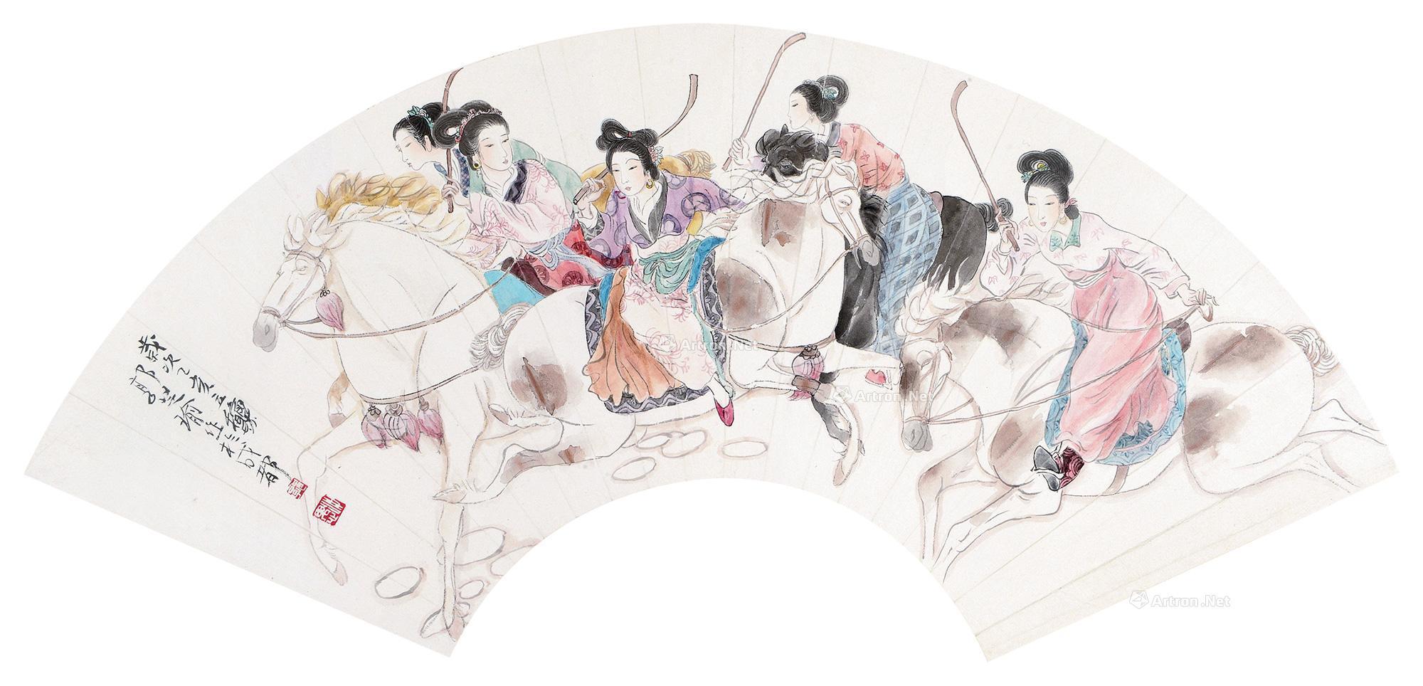 【击鞠图 扇片 设色纸本】拍卖品_图片_价格_鉴赏_绘画_雅昌艺术品拍卖网