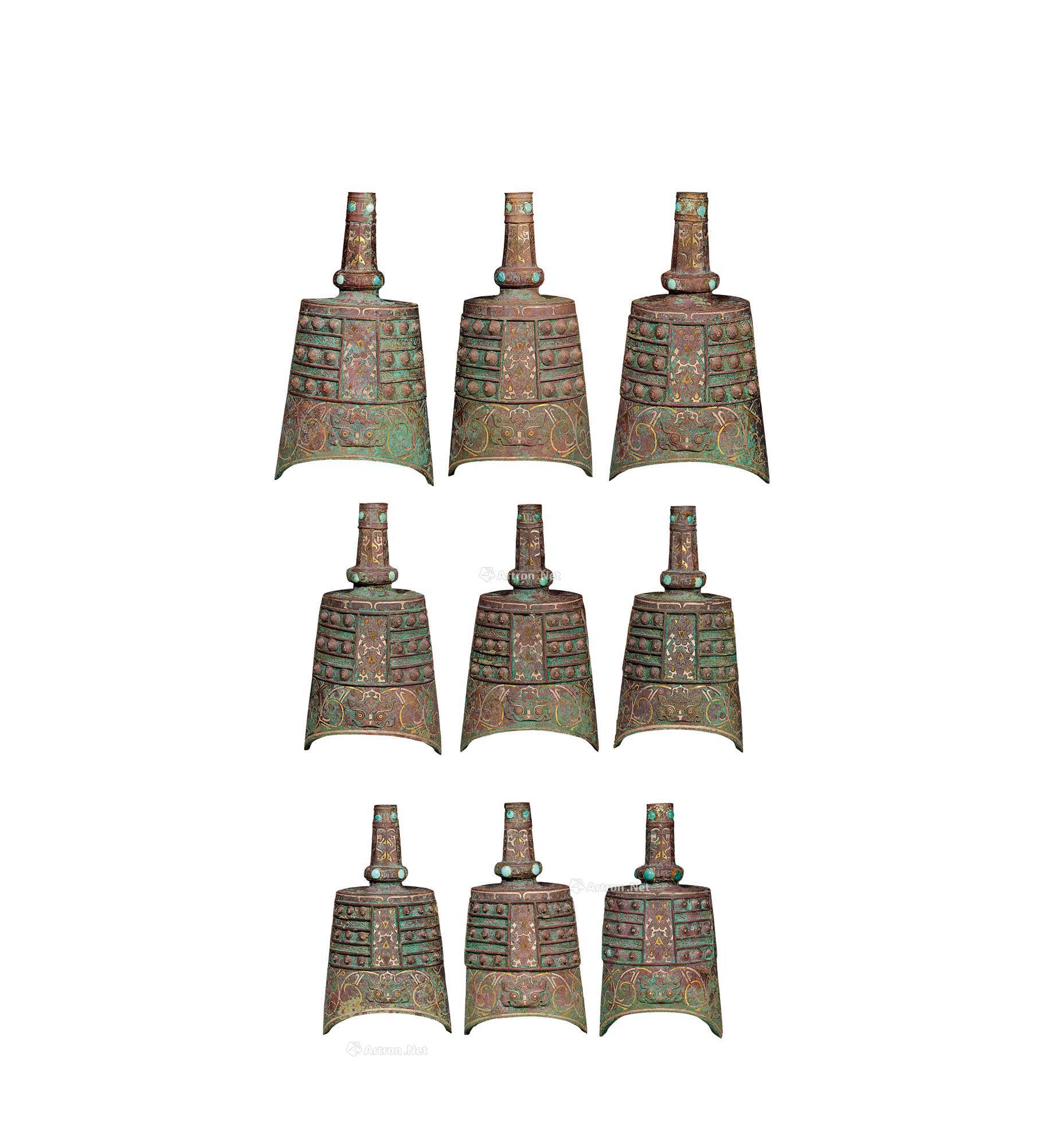 0148商晚嵌金银铜制编钟一套