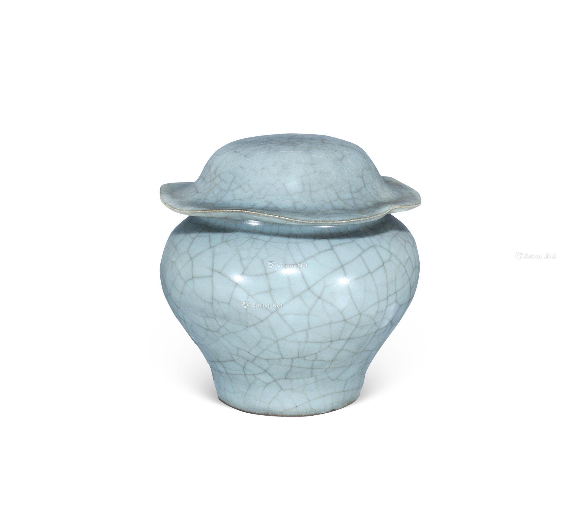 【清 天青釉官窑荷叶盖罐】拍卖品_图片_价格_鉴赏_清代单色釉瓷器