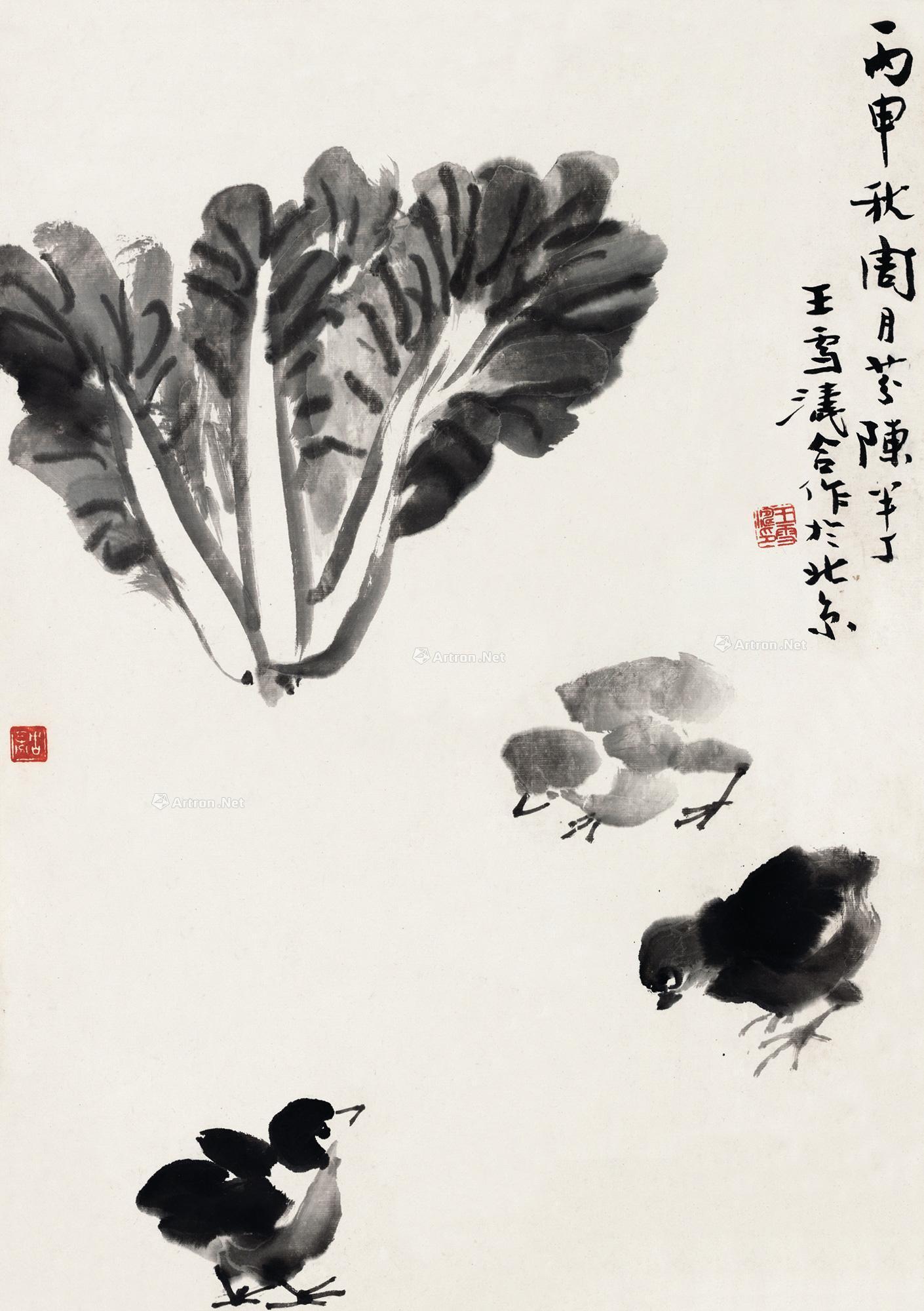 油画白菜小鸡图片