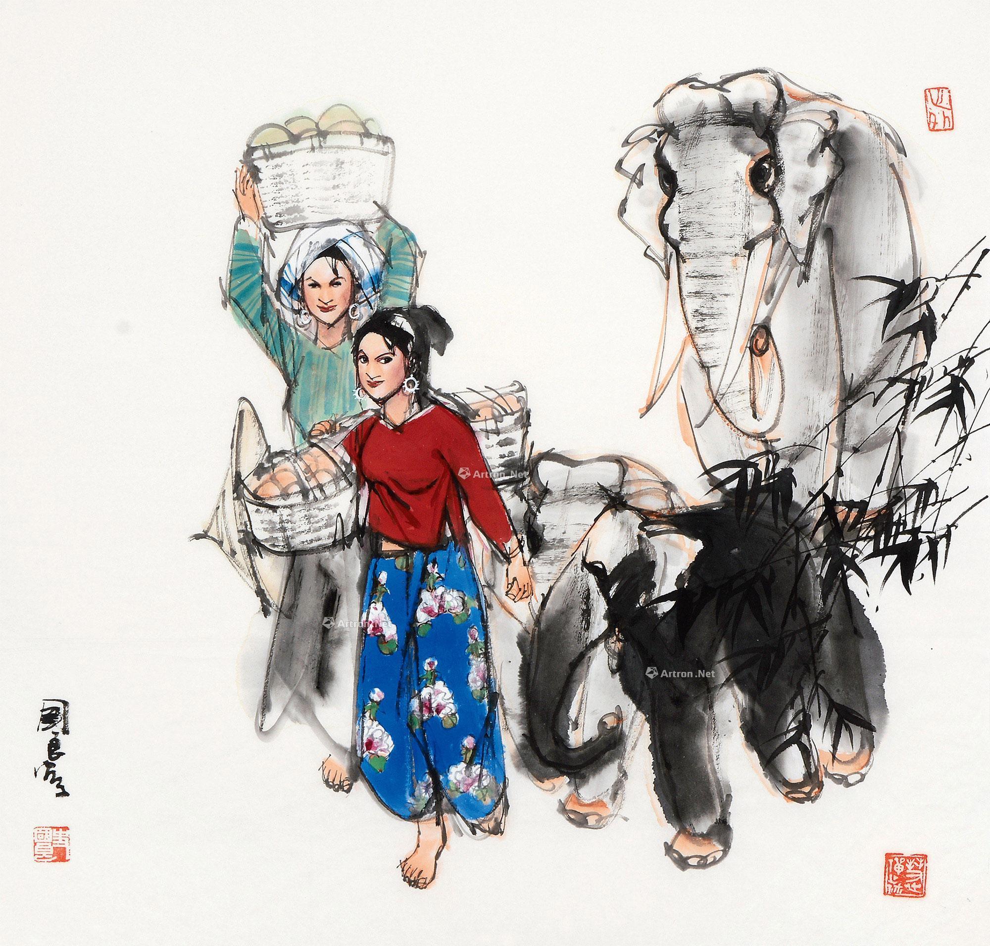 01831980年作人物镜框设色纸本