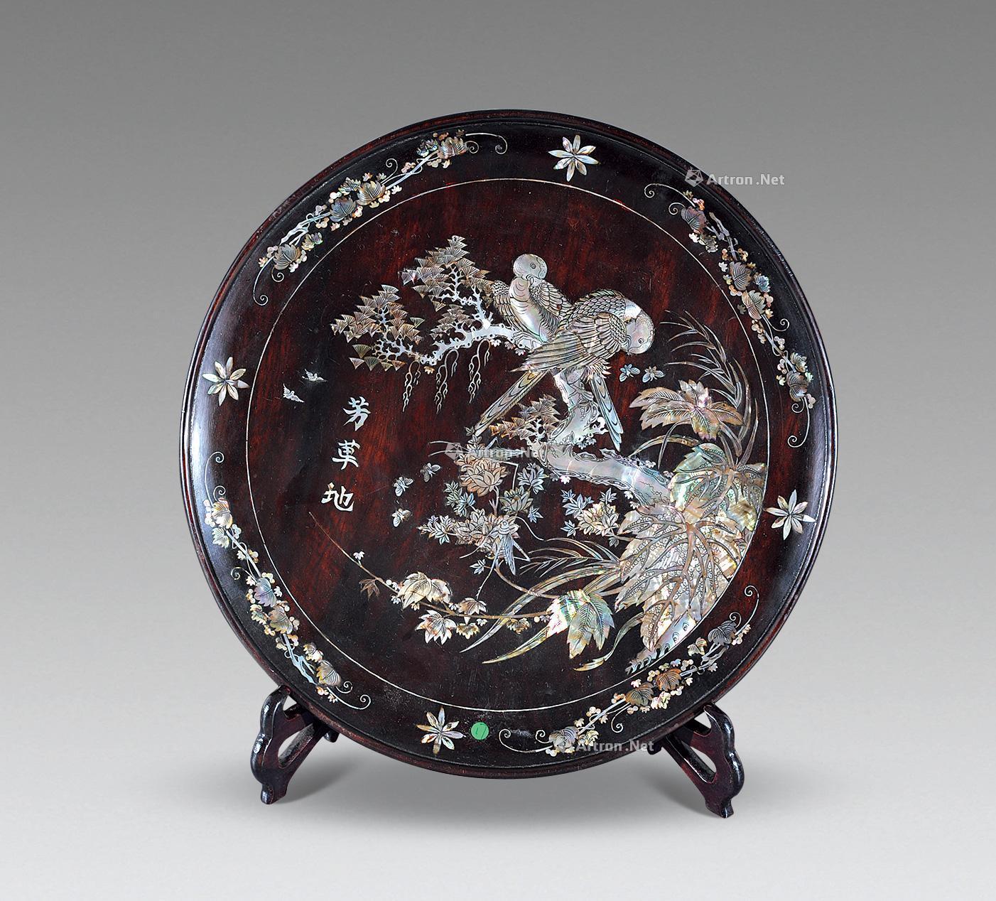 1135清檀木螺钿双鹦盘