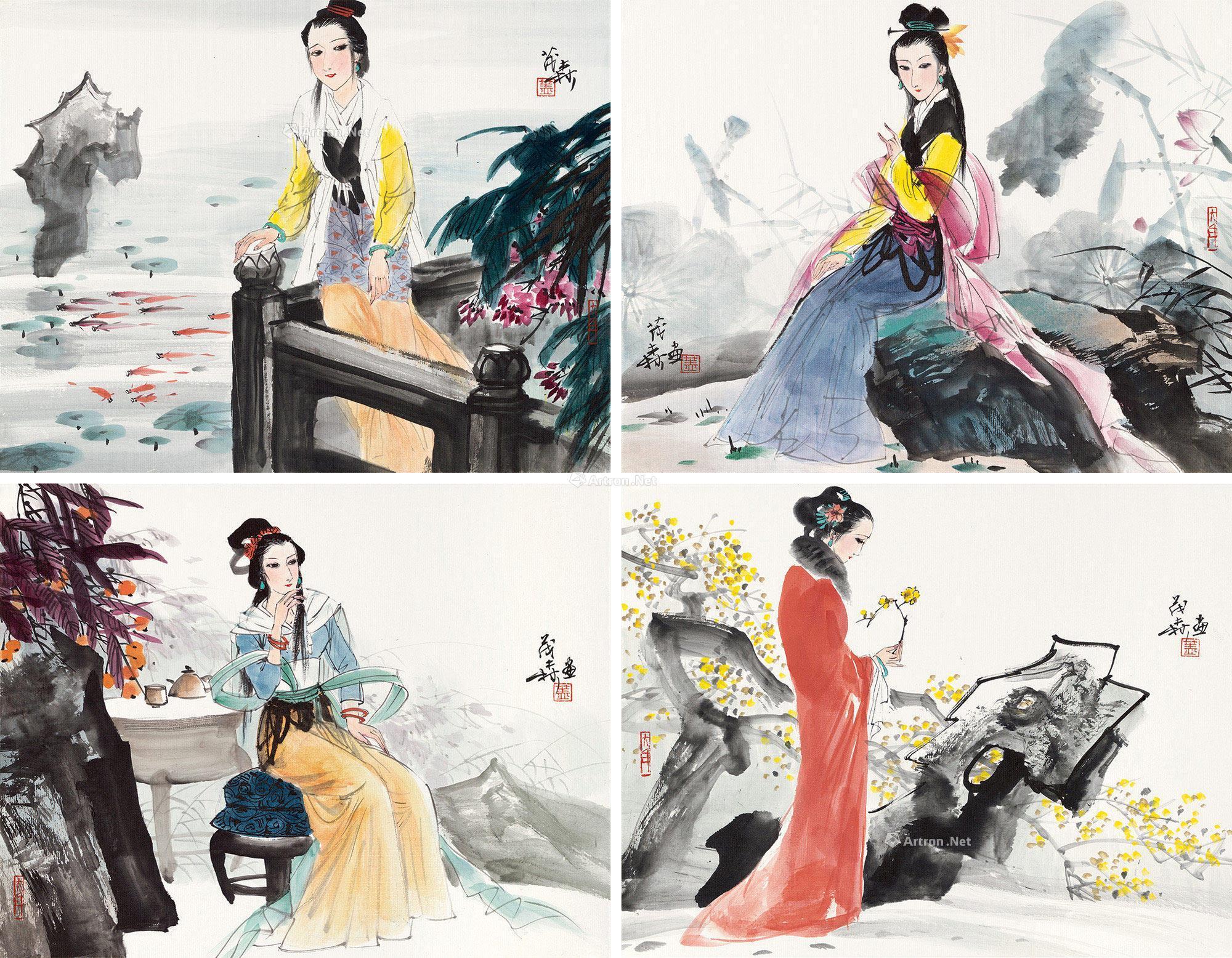 1035四季仕女图日本镜片设色纸本