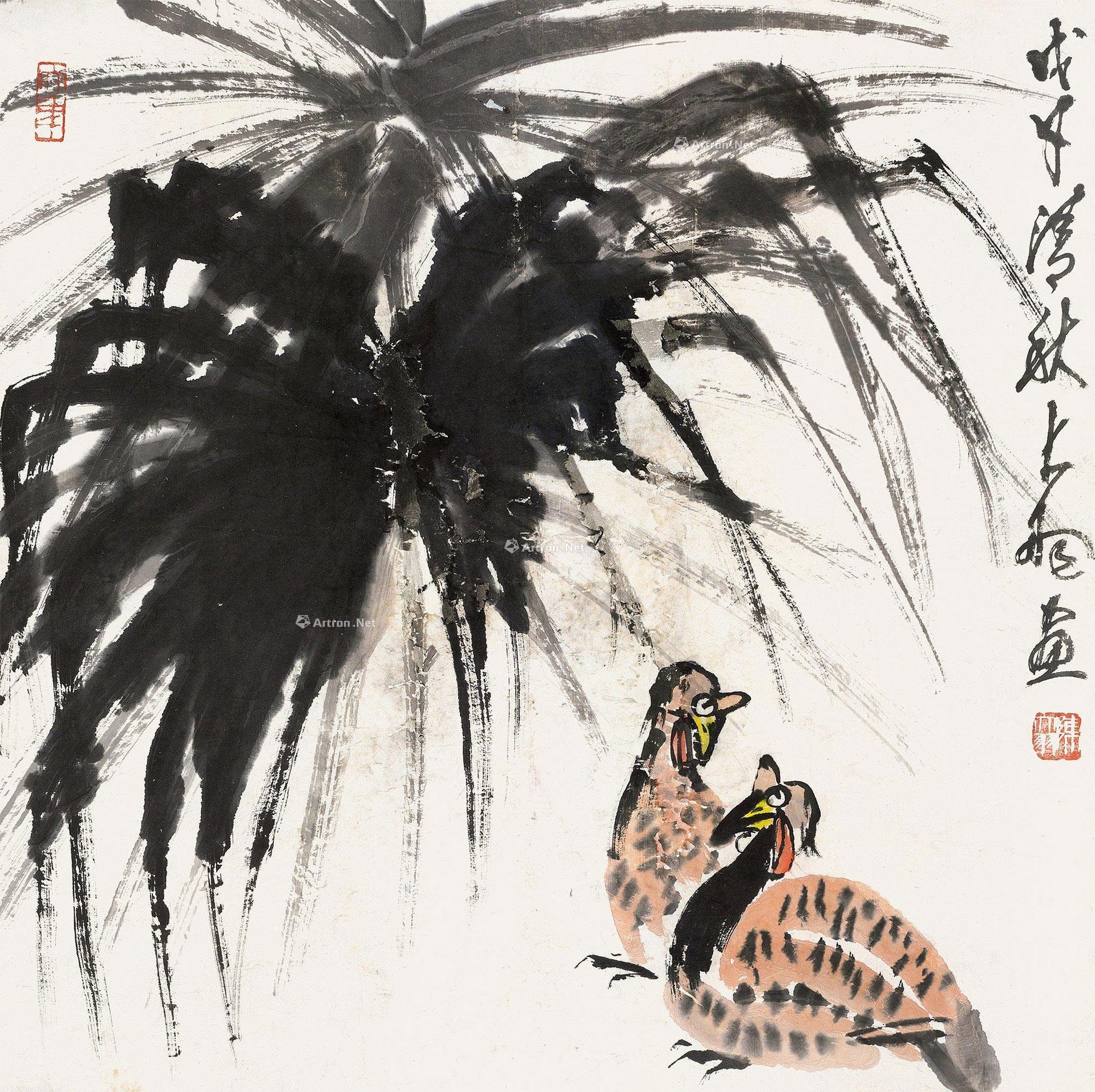 1087珍珠鸡立轴设色纸本