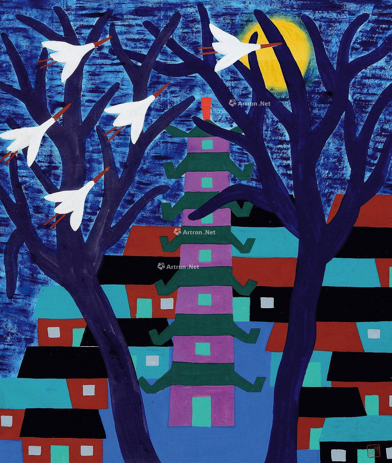 0181金山农民画月色水彩纸本