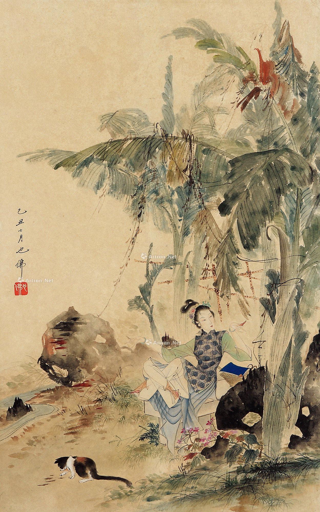 0641 芭蕉仕女图 镜片 设色纸本