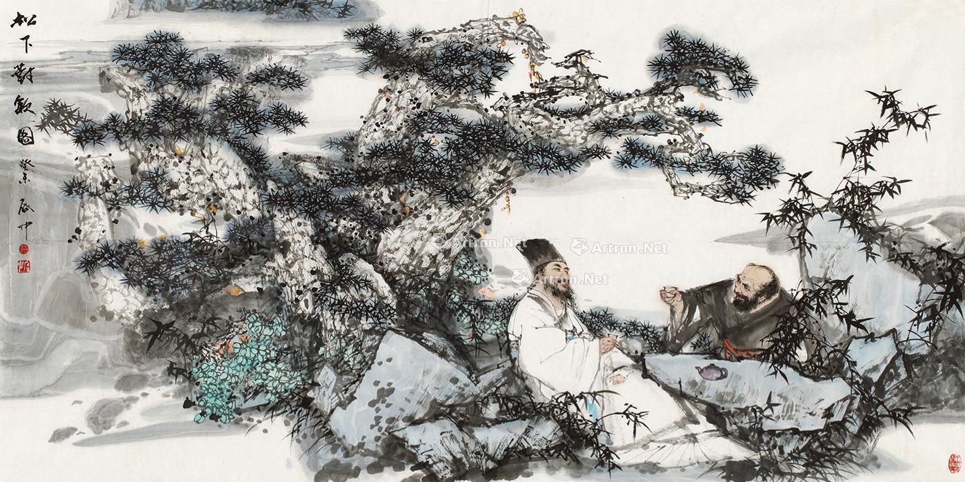 0059 癸未(2003)年作 松下对饮图 镜片 设色纸本