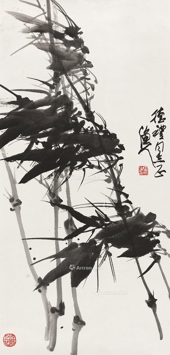 0749墨竹镜心水墨纸本
