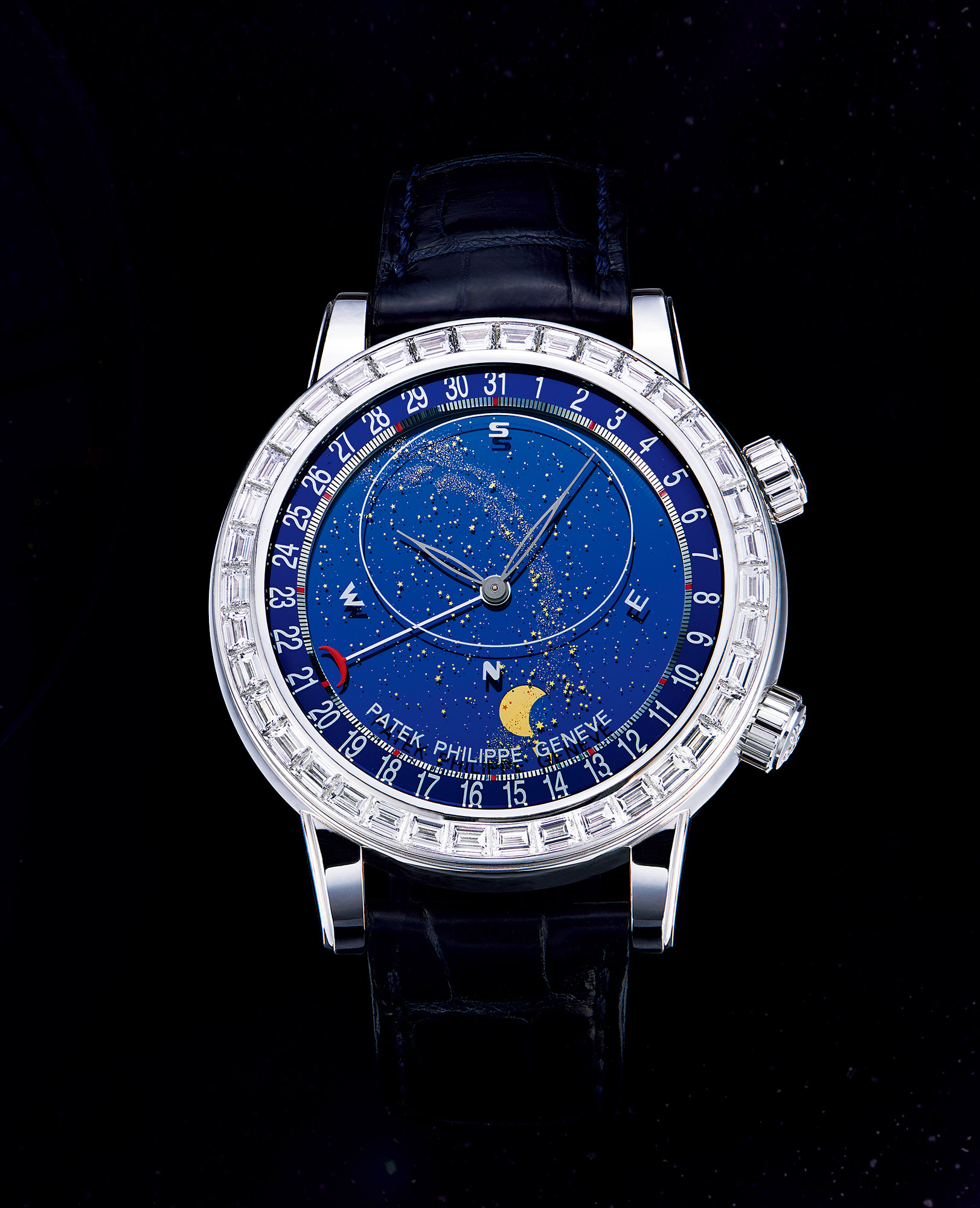 2687百达翡丽型号6104g非常精致及罕有白金镶钻石自动上链星象腕表