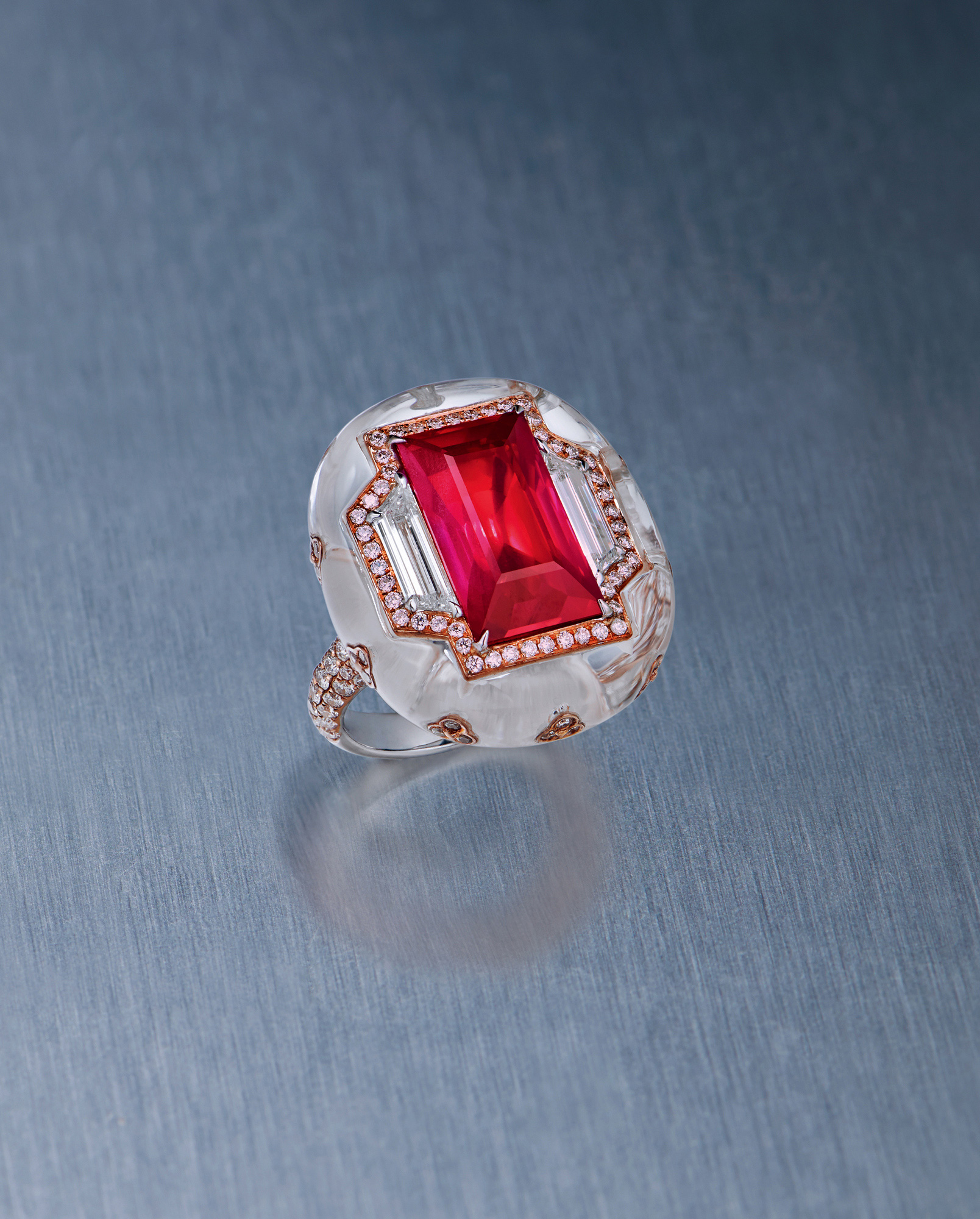 3219红粉佳人1122克拉莫桑比克红宝石配水晶戒指未经加热