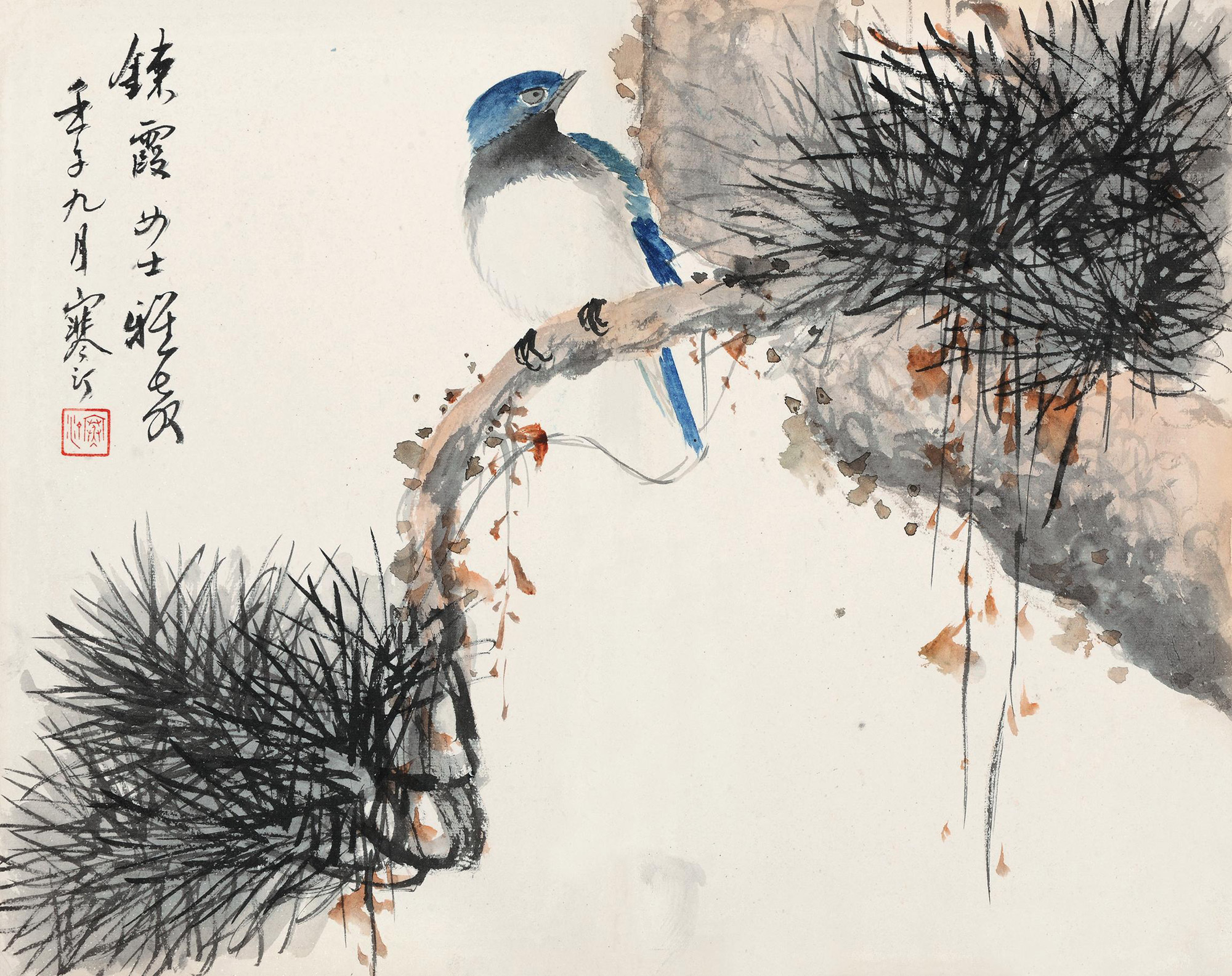 3002 松枝翠鸟 镜心 设色纸本