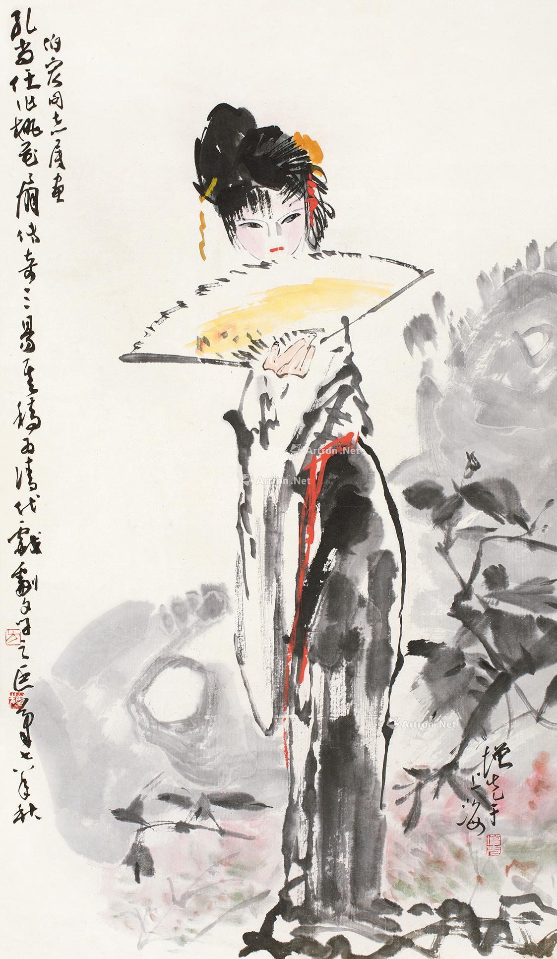 【1978年作 桃花扇 立轴 设色纸本】拍卖品_图片_价格_鉴赏_绘画_雅昌