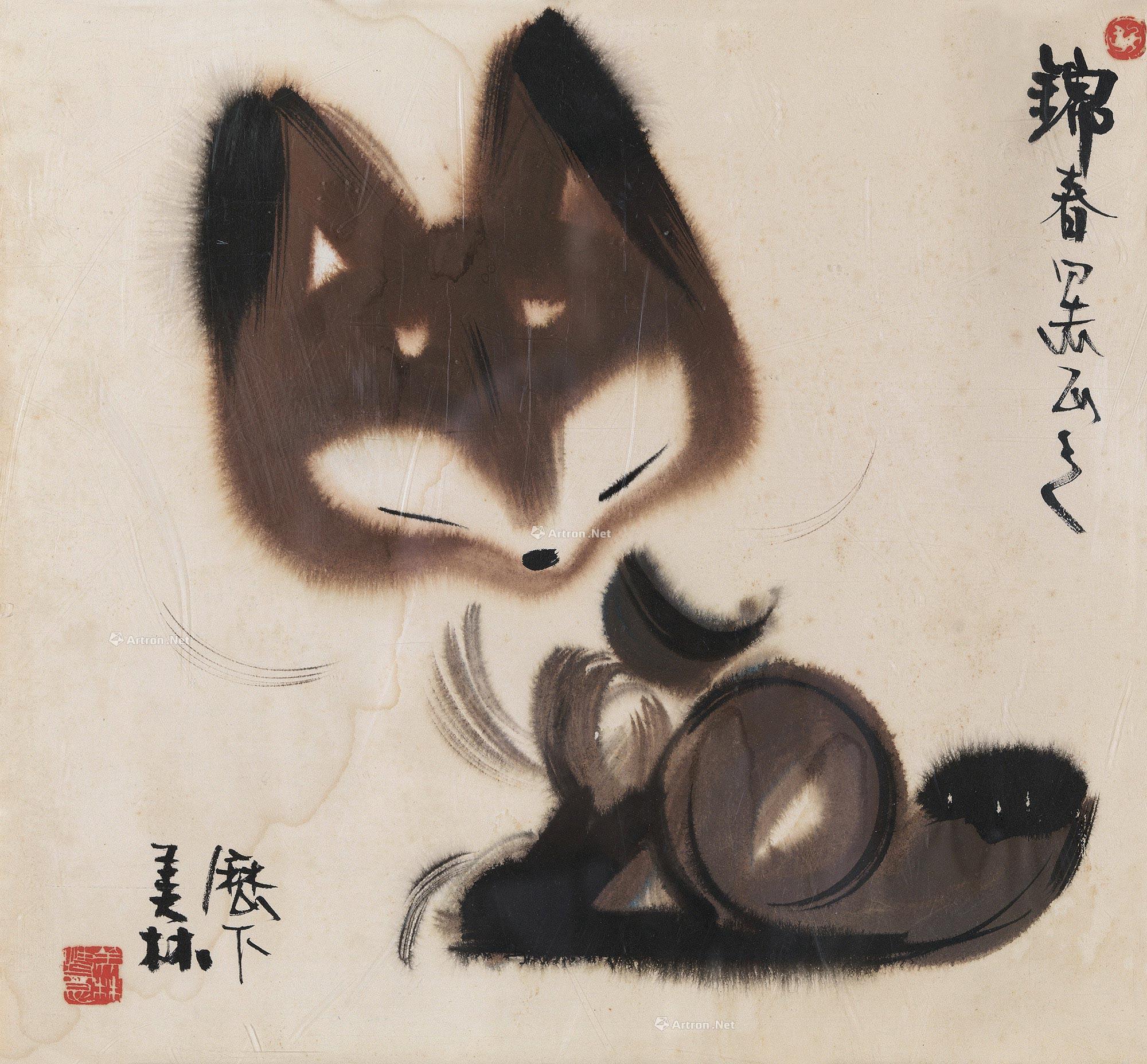 0438小狐狸镜心设色纸本