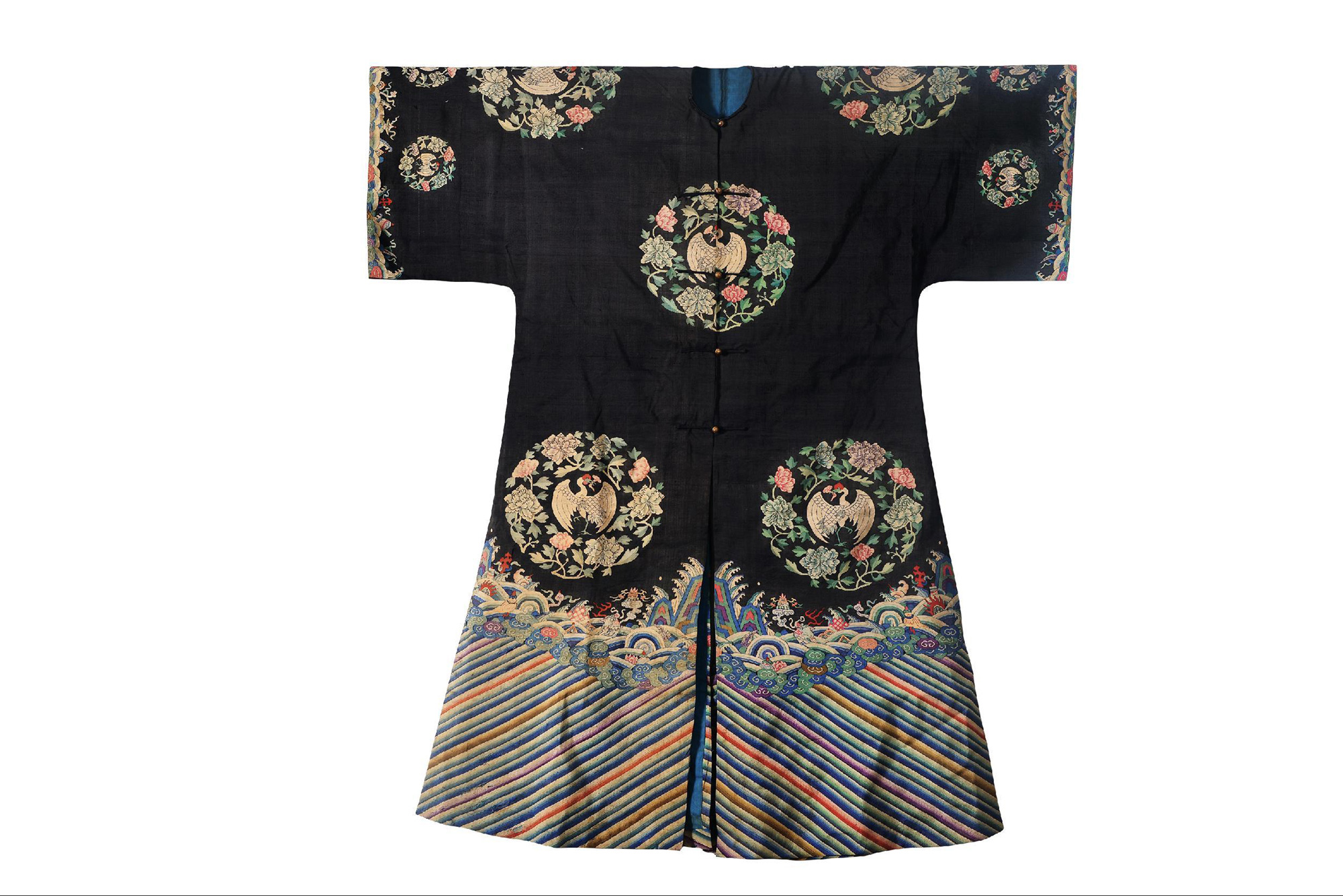 8387 清晚期 青色缂丝八团牡丹仙鹤纹吉服褂