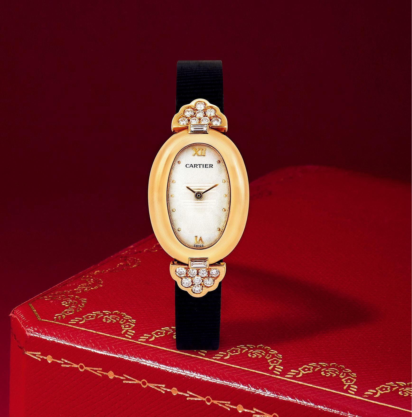 177912004年制卡地亚baignoire系列18k黄金女款镶钻腕表