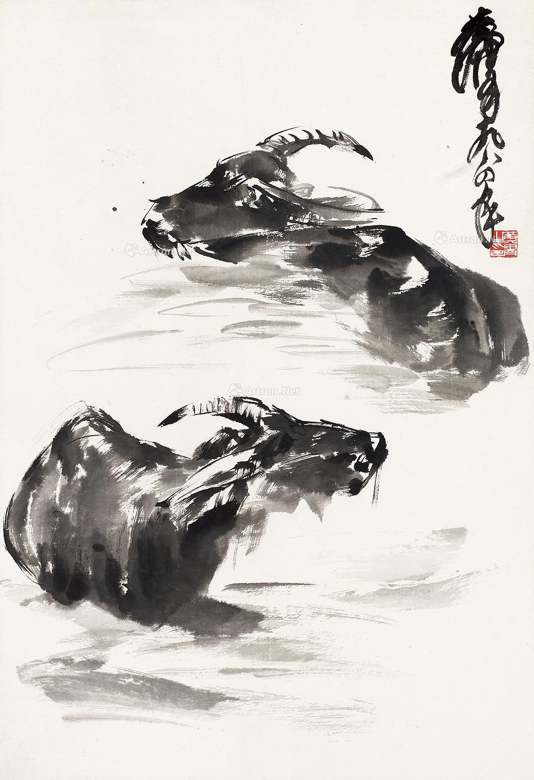 0093双牛图立轴