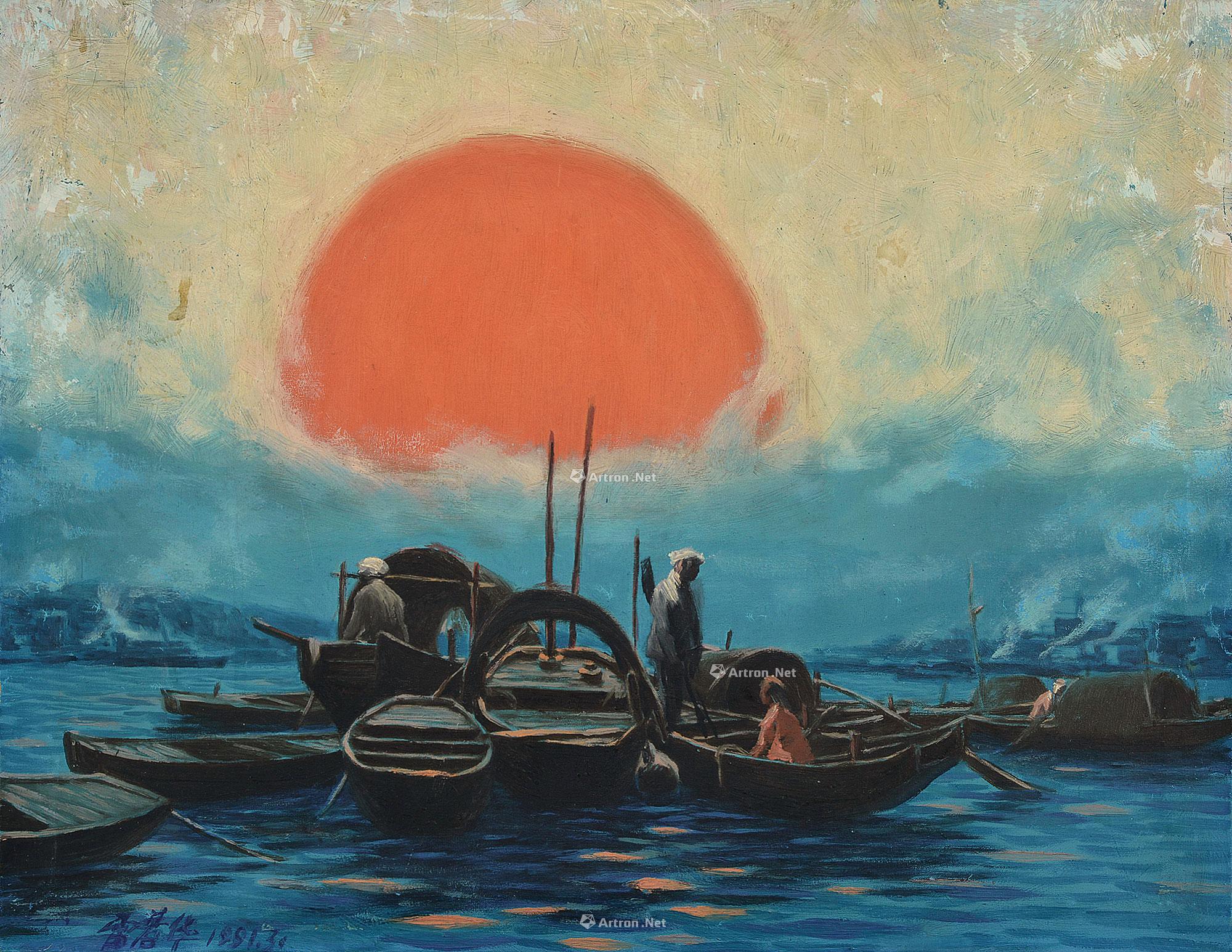 夕阳之恋油画图片