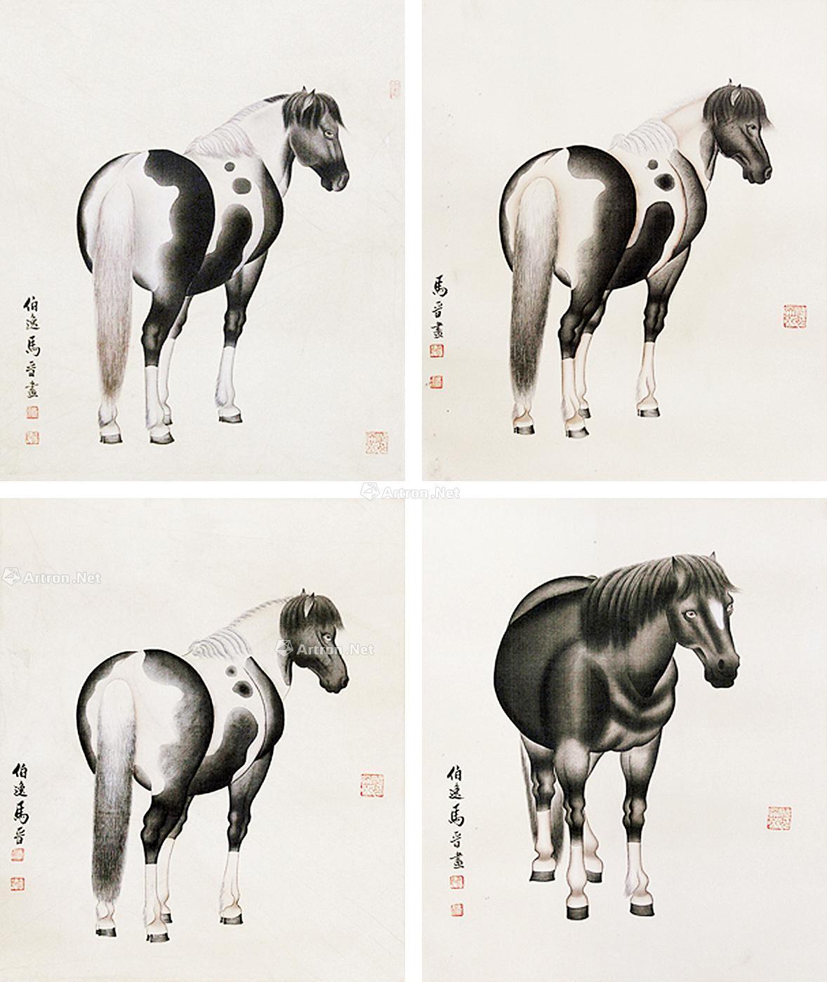 0136马镜片水墨绢本